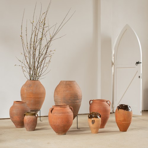 Large Vintage Scribed Terracotta Pots