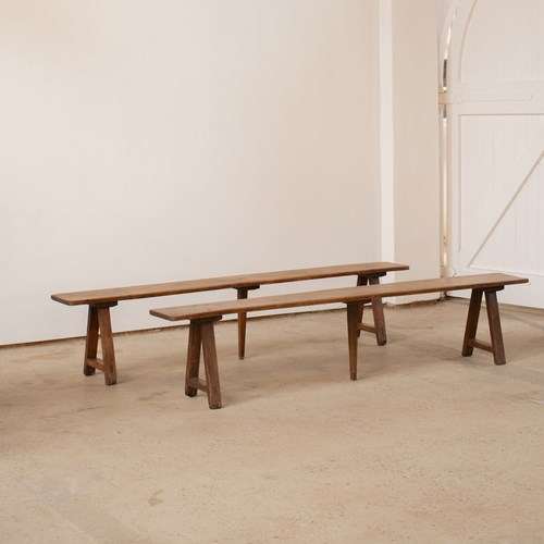 19Th Century French Wooden Trestle Bench