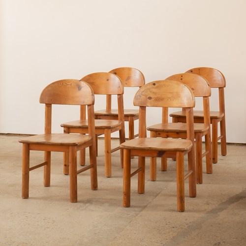 Set Of 6 Solid Pine Chairs C1970