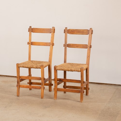 Pair Of Mid Century  Peg Jointed Rush Chairs