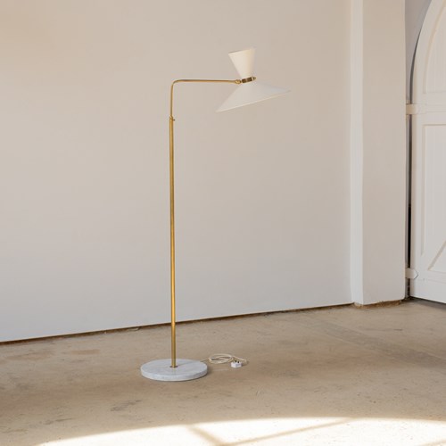 1950'S Italian Brass And Marble Floor Lamp With Uplighter