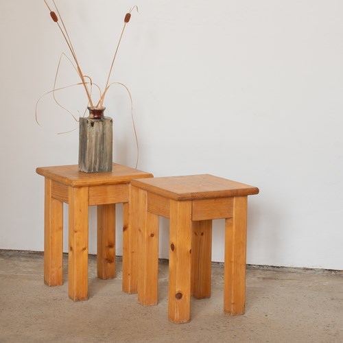 Pair Of 1970'S Blocky Solid Pine Side Tables/Stools
