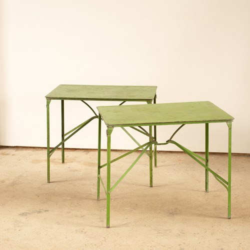 Early 20Th Century Metal Table With Original Green Paint