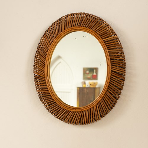 Large Cane Cage Mirror By Bonacina, Italy C1960