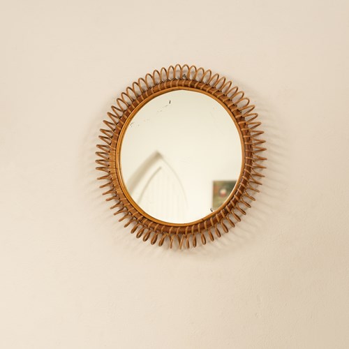 Coiled Cane Framed Mirror By Bonacina, Italy C 1960