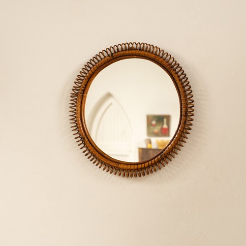 Coiled Cane Framed Mirror By Bonacina, Italy C 1960