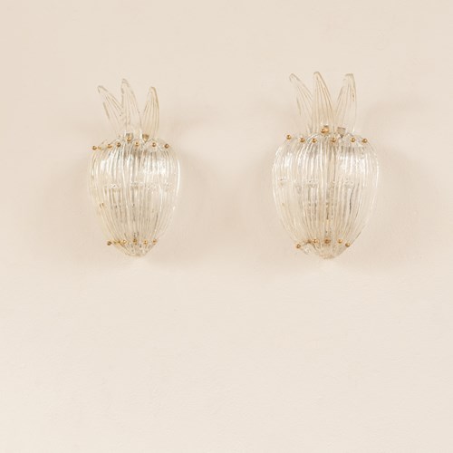 Pair Of Murano Glass Palm Leaf Wall Lights C1970