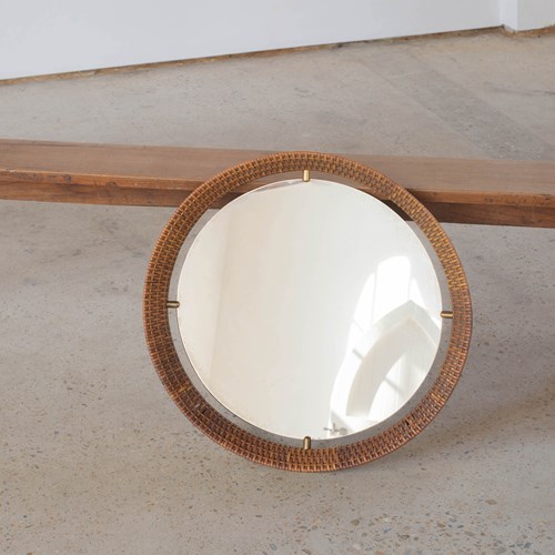 Brass & Rattan Weave Mirror By Ditta Cantu Roma C1950