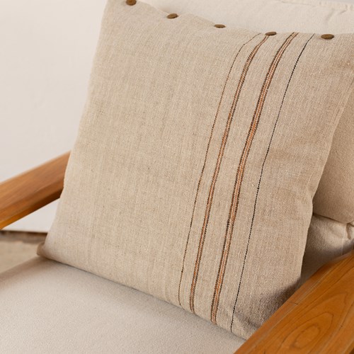Cushion Made Using Antique Handwoven Striped Hemp
