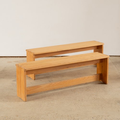 Pair Of French Solid Pine Benches C1960