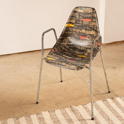 1950'S Printed Fibreglass 'La Cigogne' Armchair On Steel Frame