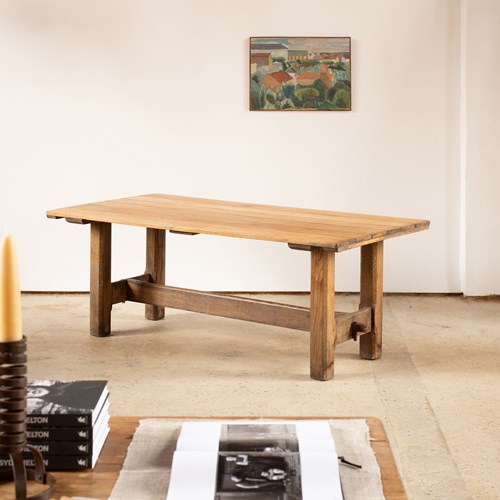 Plank Top Oak Table With Trestle Base