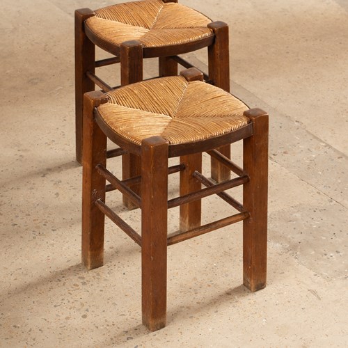 A Pair Of French Wood And Rush Stools C1920/30