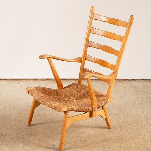 Cherry Wood And Seagrass Armchair C1950