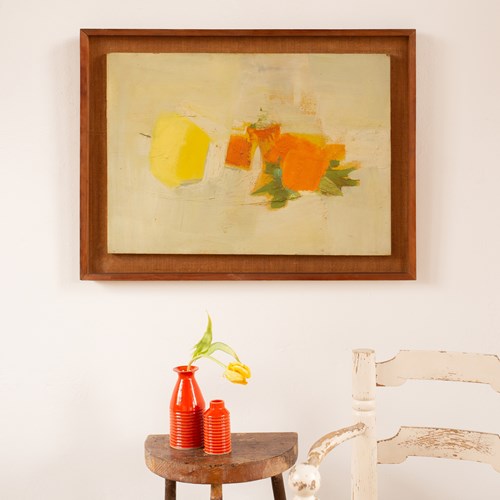 Mid Century Abstarct Oil On Board Of Oranges And Lemon