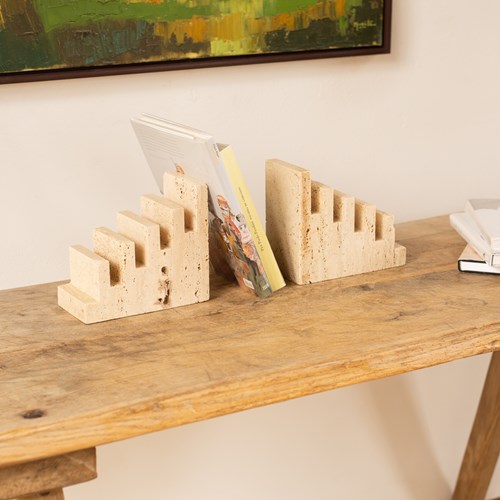 Pair Of Italian Travertine Book Ends C1970