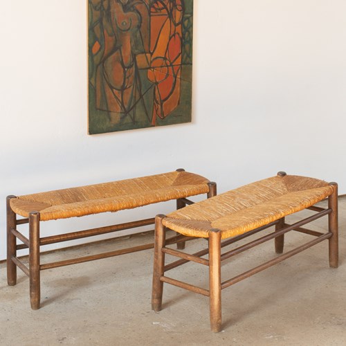 Mid Century Spanish Rush Seat Bench 