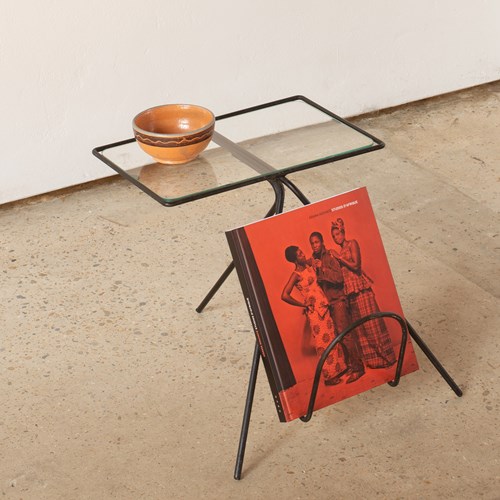 Iron And Glass Side Table With Magazine Holder C1950