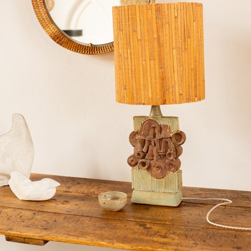 Studio Pottery Lamp By Bernard Rooke W/Original Shade C1970