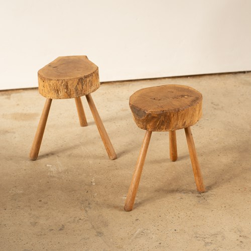 Pair Of Brutalist Block Top Stick Leg Stools/Side Tables C1960