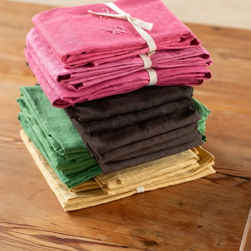 Pair Of Hand-Dyed Embroidered French Linen Napkins