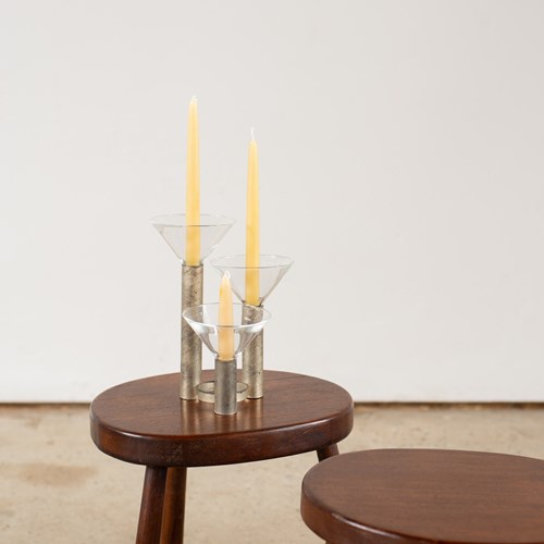 Mid-Century Metal And Glass Candleabra