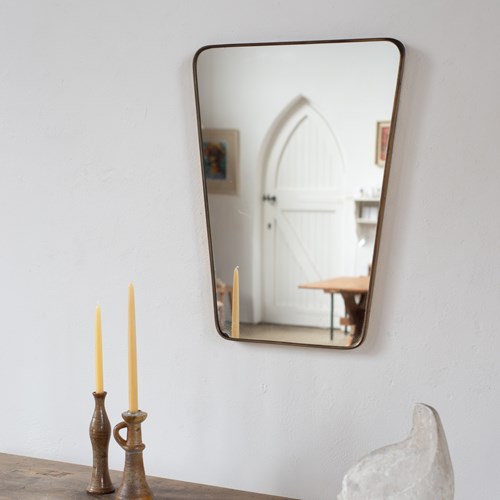 1950S Italian Brass Framed Trapezoid Mirror