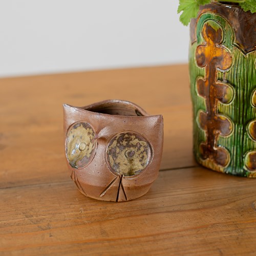 Signed Studio Pottery Vessel Of An Owl, C1960