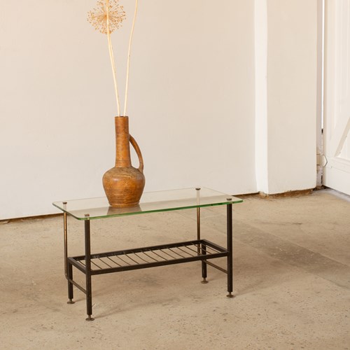 Black Metal, Glass And Brass Two Tier Coffee Table C1950