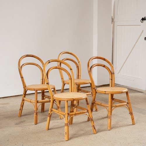Set Of Four Bamboo And Cane Chairs, Italy C1970
