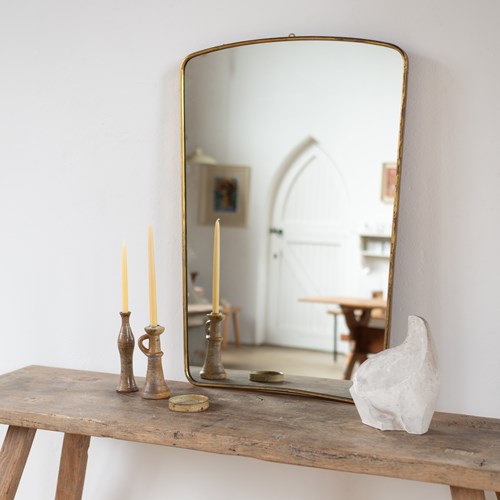 Large 1950S Italian Brass Framed Tapered Rectangular Mirror