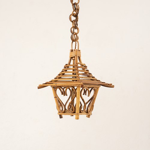 1960S Italian Cane Ceiling Lantern With Link Chain