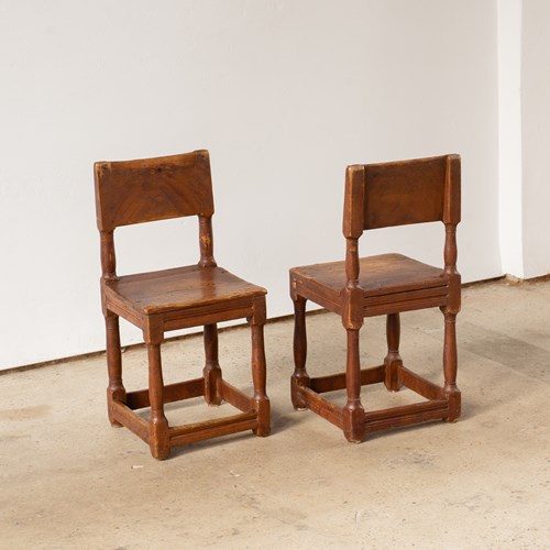 Pair Of 19Th-Century Swedish Oak Hall Chairs
