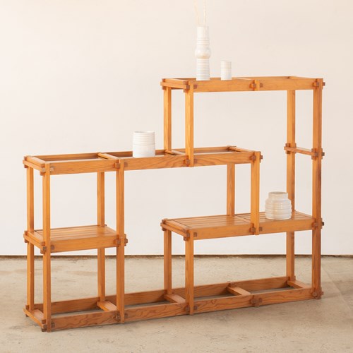 Wood And Smoked Glass Shelving Unit By Maison Regain C1980