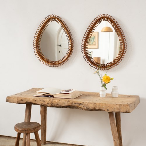 Matching Pair Of Italian Cane Albini Teardrop Mirrors, C1960