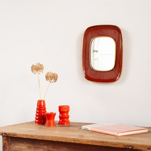 Enamelled Brass Mirror, Germany C1950