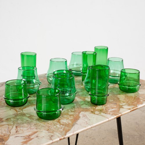 A Pair Of Vintage Hand-Blown Green Glasses, Murano C1960