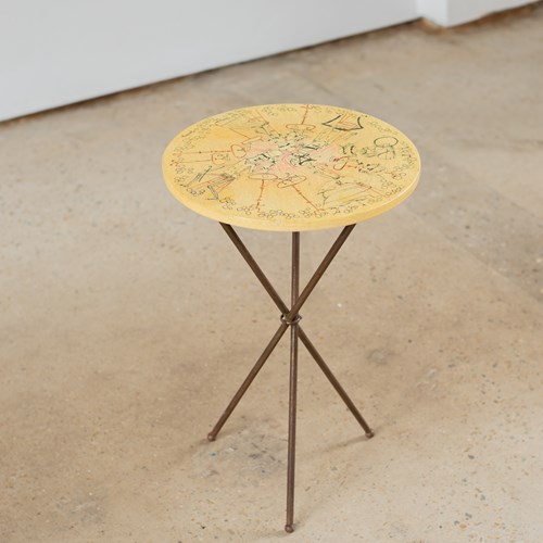 Mid-Century Artist Painted Laquered Wood Martini Table