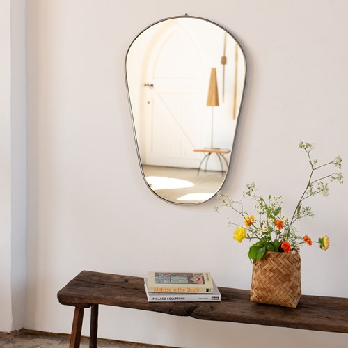 Italian Nickel Plated Mirror With Original Plate, C1950