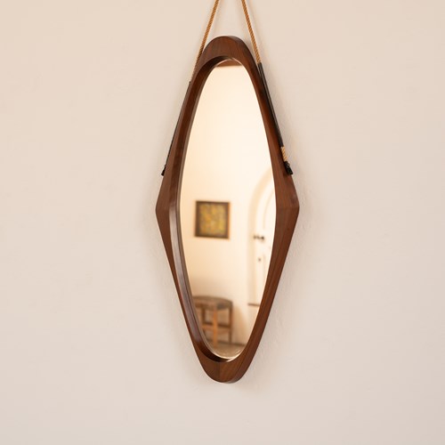 Large Eliptical Italian Mirror With Rope Hanger C1960