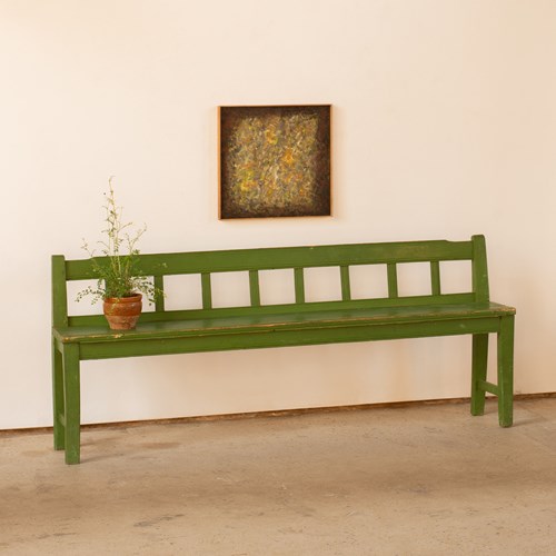 19Th Century Wooden Bench With Original Green Paint