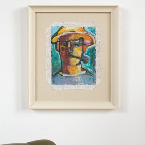 'Fumatore Di Pipa' Portrait In Acrylic On Canvas, Florence C1980