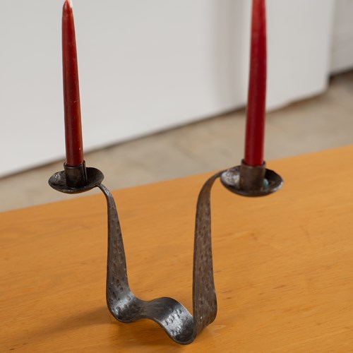 Brutalist Hand Forged Metal Candle Holder, C1960 