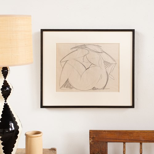 Modernist Black And White Life Drawing On Paper 