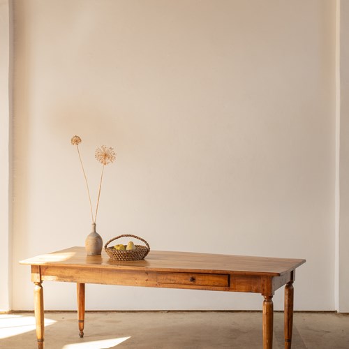 19Th Century French Cherry Wood Dining Table With Turned Legs And Ball Feet