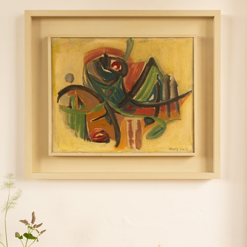 Mid Century Abstract  In Oil On Canvas By  Lotte Wolf-Koch (1909 - 1977)