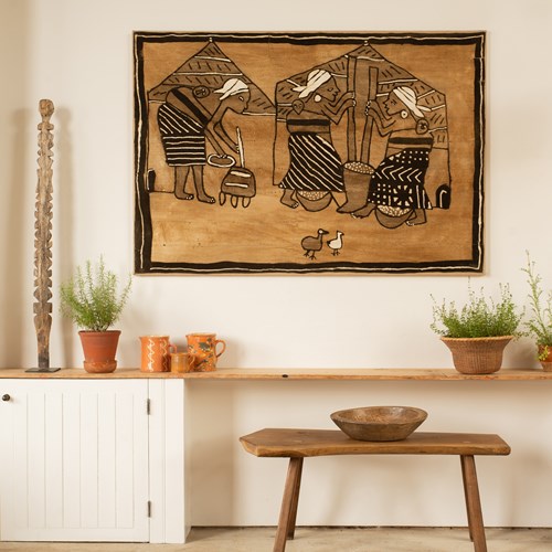 Mid Century Hand Painted Korhogo Cloth Artwork C1960/70