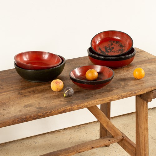 Collection Of Antique Japanese Laquered Wood Bowls, C1900 (Sold Separately)