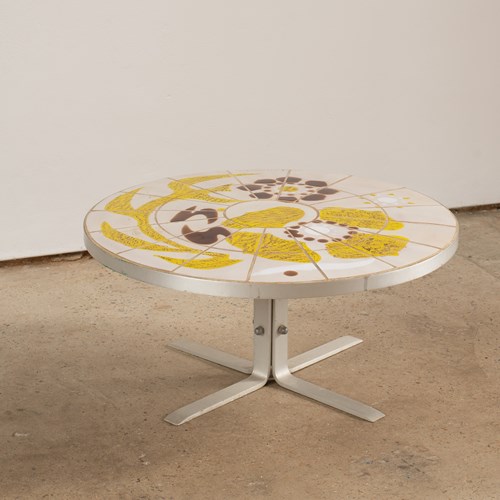 Circular Tile Top Coffee Table By La Fagoterie, Vallauris, C1970