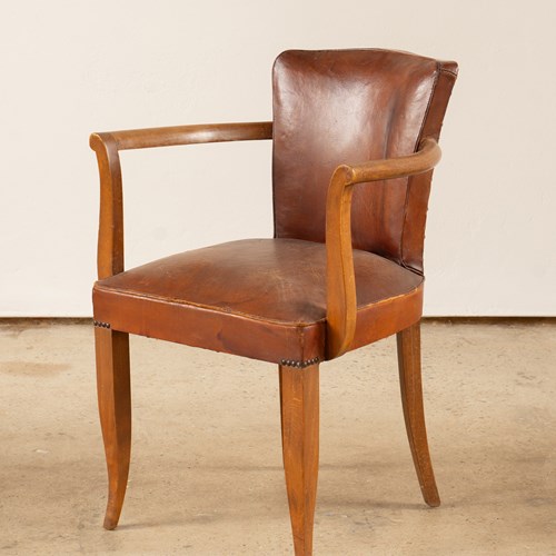 Leather 'Moustache Back' Bridge Chair, France C1930